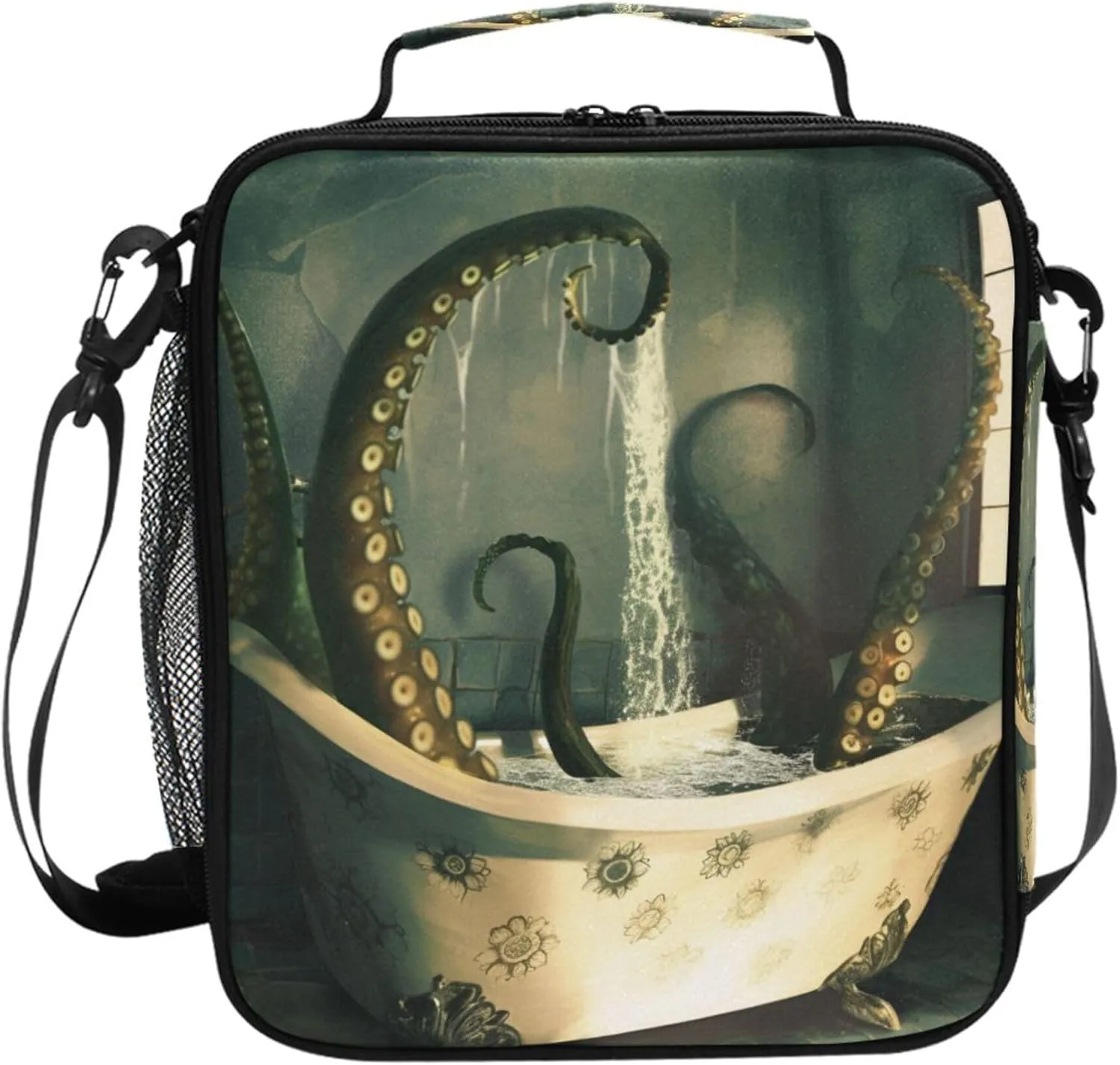 Wudan animal sea Retro Bathtub Dark Insulated Lunch Bags for Girls with Pocket Teen Crossbody Lunch Bag for Construction Workers