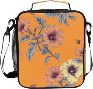Wudan Beauty Petunia Orange Insulated Kids Lunch Bags Thermal Man Crossbody Lunch Bag for Amusement Park