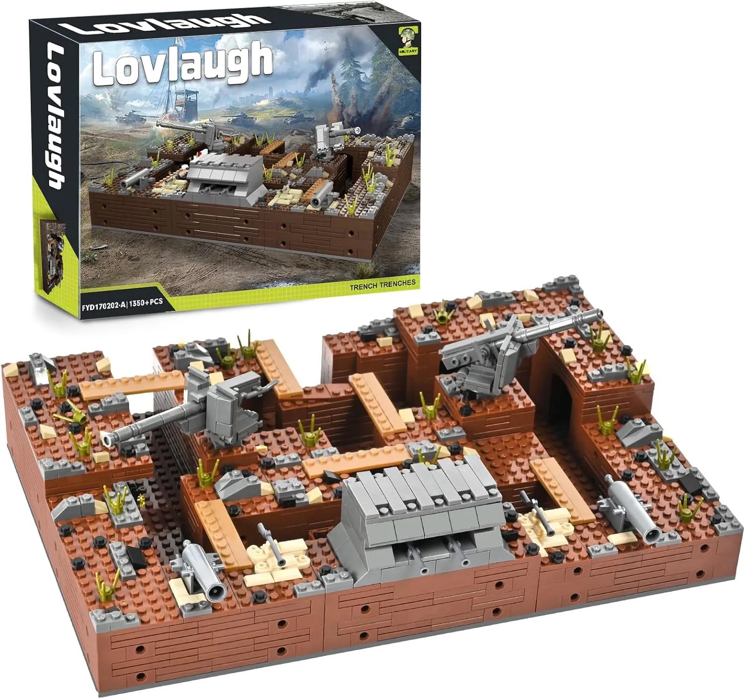 WW2 Military Trench Fortress Building Set（1350 pcs）Military Bunker Model Kit with Medical Room, Armory, Anti-Aircraft Gun&Ground Fortress for Adults&Kids, STEM Creative Play, Combat Display Collection