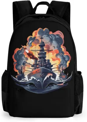 WW2 Warship Battleship Cruisers Naval Fleet Backpack Lightweight Laptop Backpack Travel Daypack with Pocket Work Bag for Women Men