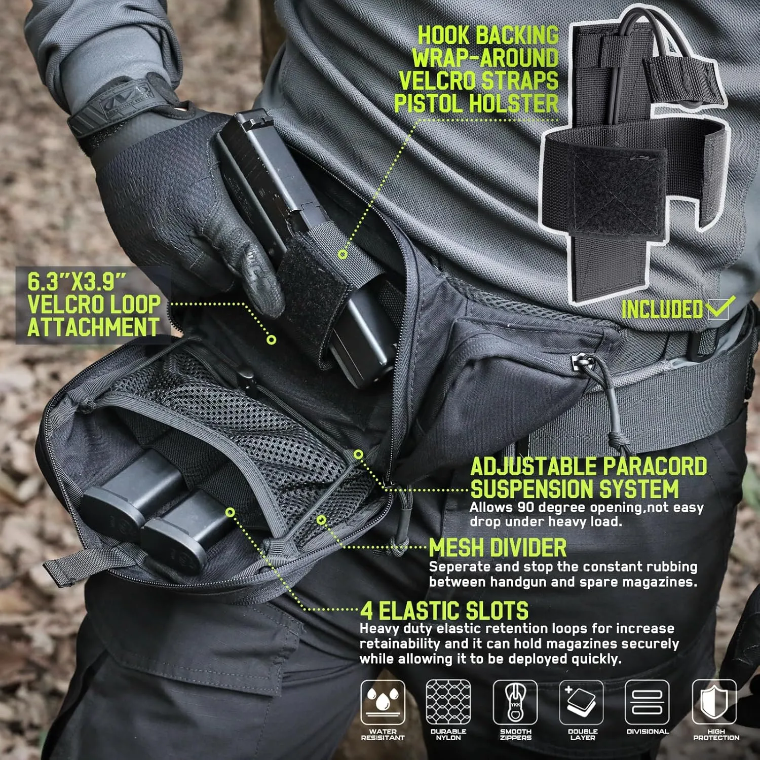WYNEX Concealed Carry Fanny Pack Pistol Pouch, Tactical Fanny Pack Handgun Pouch with Universal Pistol Holster CCW EDC Waist Pack of Adjustable Paracord Suspension System for Men