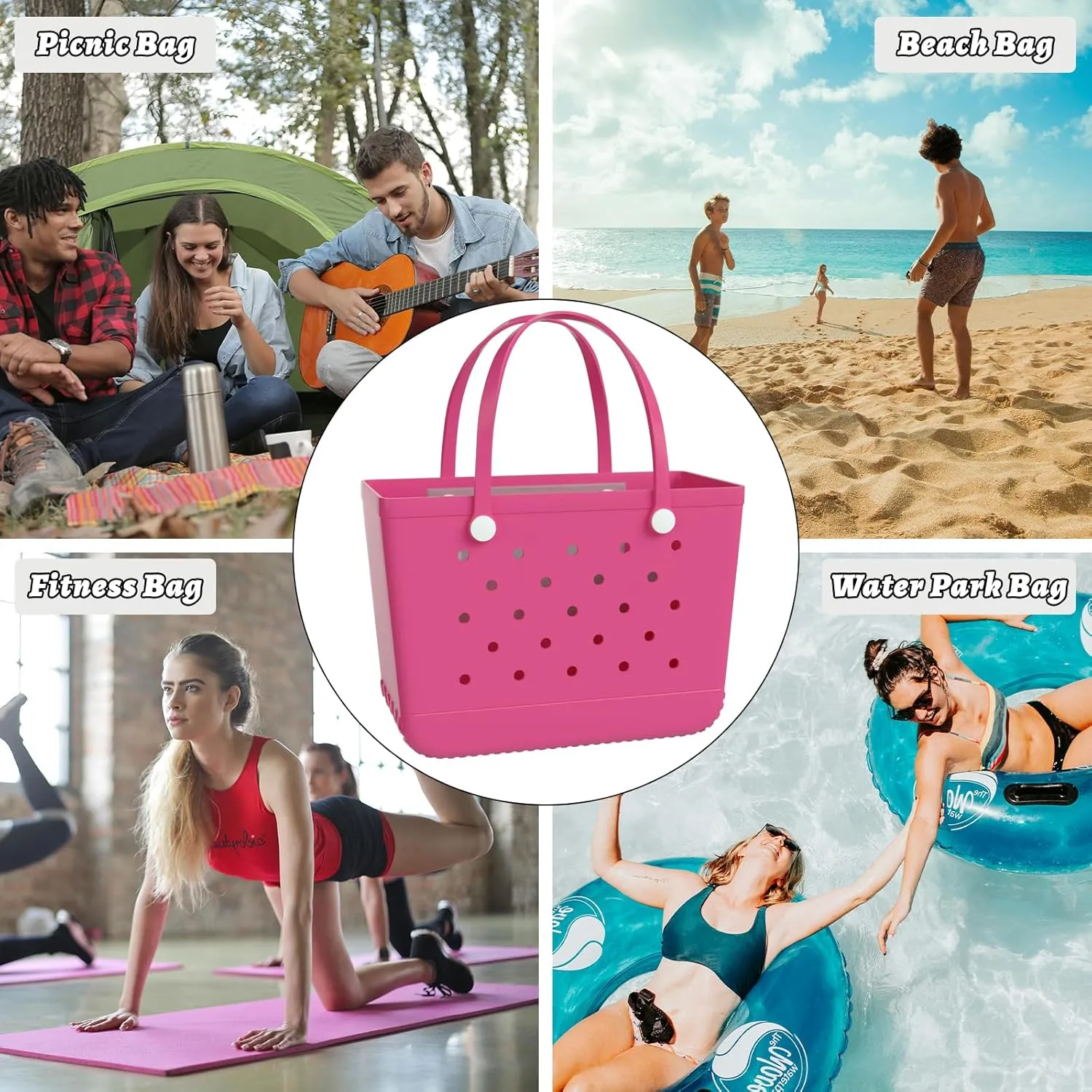 X-Large Beach Tote, Waterproof Zipper Inner Bag, Washable Durable Rubber Tote, Leisure and Storage Bag