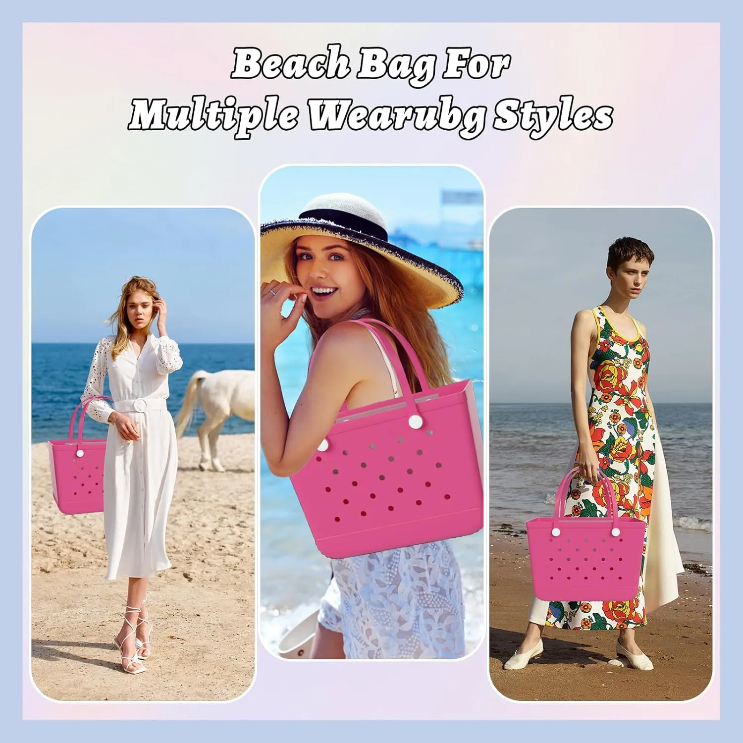 X-Large Beach Tote, Waterproof Zipper Inner Bag, Washable Durable Rubber Tote, Leisure and Storage Bag