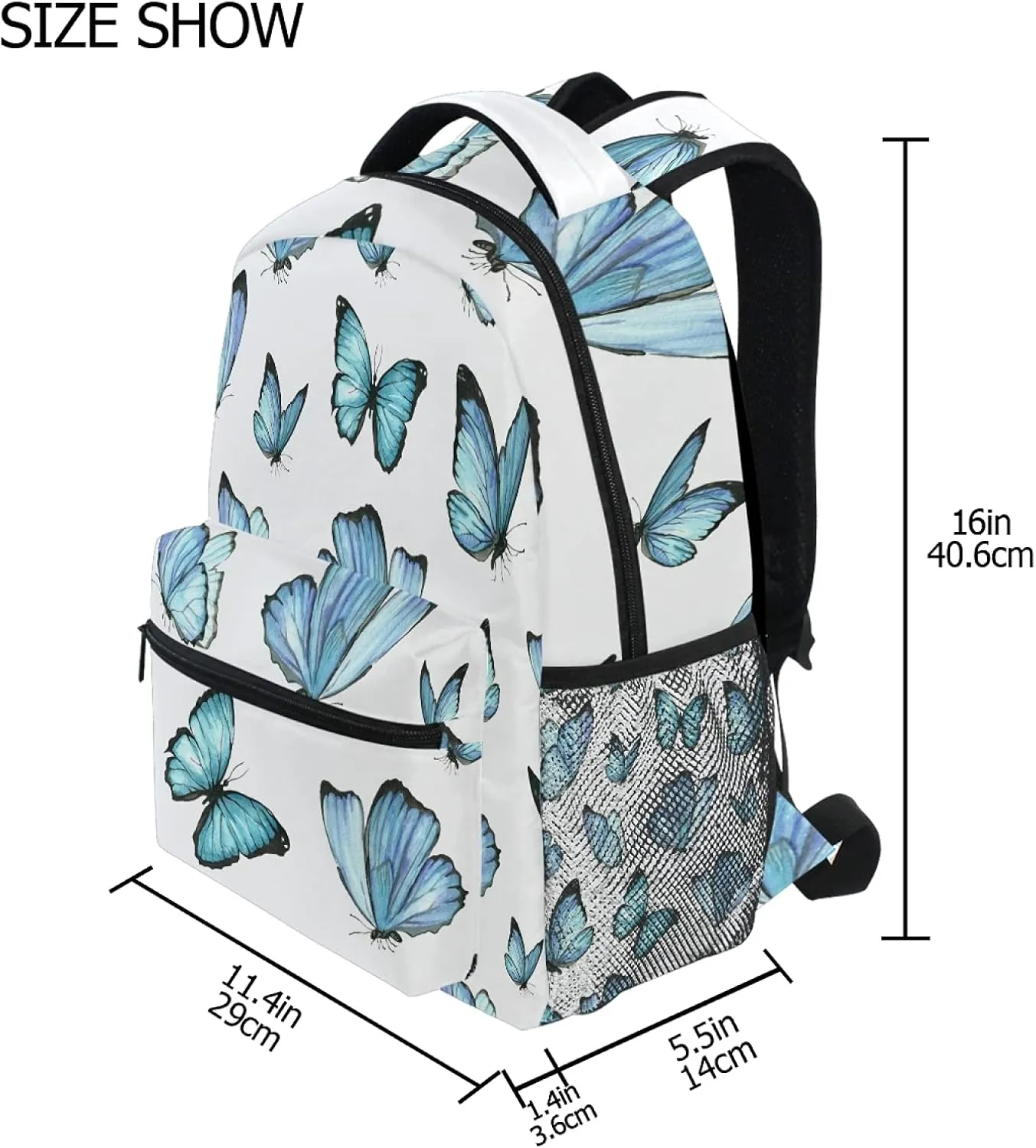 xigua Blue Butterfly Backpacks Waterproof Laptop Casual Daypack Tablet Travel Backpack School Bag with Multiple Pockets