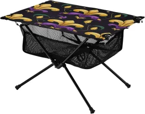 xigua Happy Mardi Gras Folding Camping Table,Portable Camp Table with Carry Bag Beach Table Folding Table for Picnic, Camp,Party,Travel238