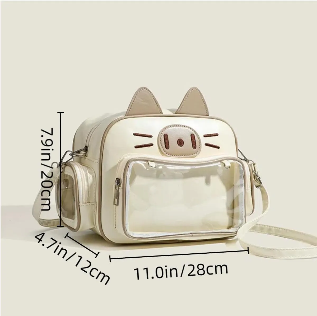 Y2K Ita Bag with Pin Display Insert - Cute Cat Shoulder Bag, Kawaii Backpack Women Aesthetic Crossbody Bag for Anime Cosplay (White1)