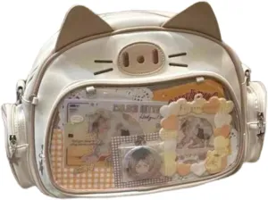 Y2K Ita Bag with Pin Display Insert - Cute Cat Shoulder Bag, Kawaii Backpack Women Aesthetic Crossbody Bag for Anime Cosplay (White1)