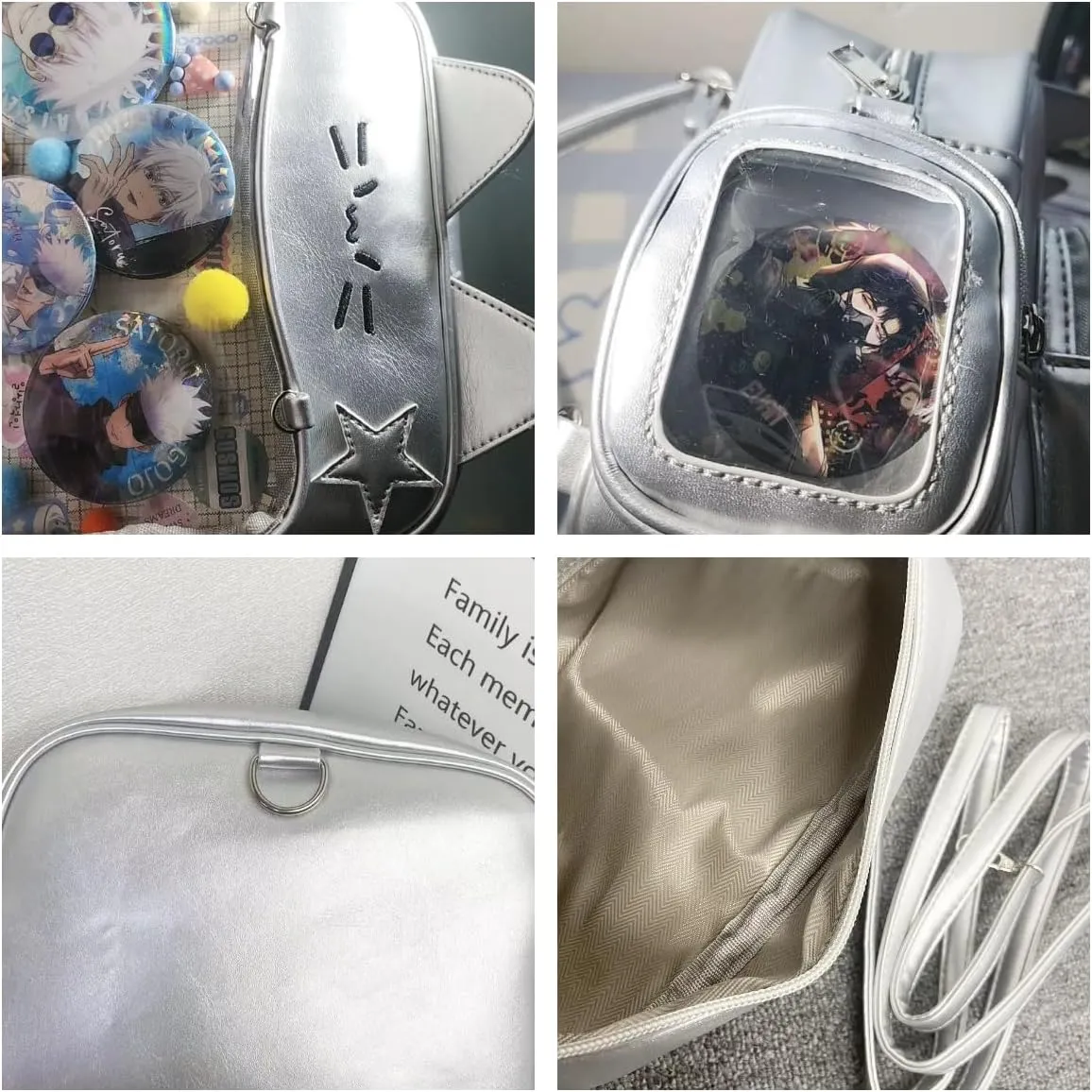 Y2K Ita Bag with Pin Display Insert - Cute Cat Shoulder Bag, Kawaii Backpack Women Aesthetic Crossbody Bag for Anime Cosplay (White1)