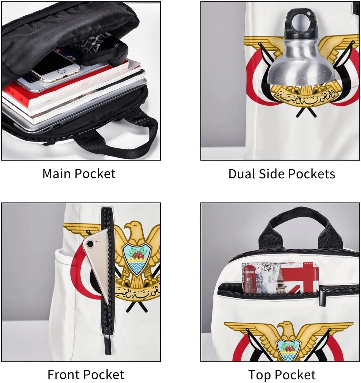 Yemen Yemeni Yemenian Flag Emblem Casual Laptop Backpack Travel Rucksack Sports Daypack Adjustable Strap Bags with Multi-Pockets for Working Running Camping