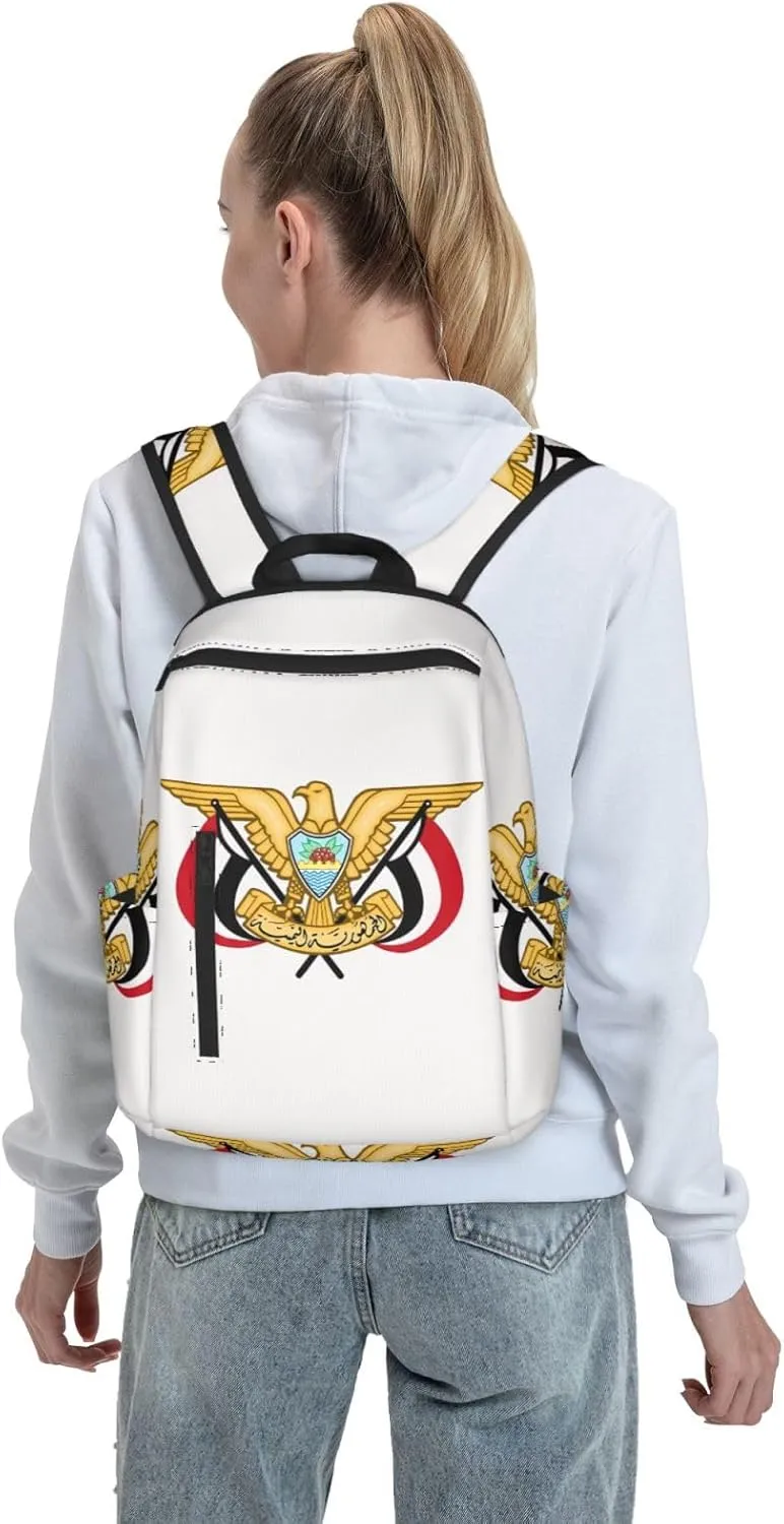 Yemen Yemeni Yemenian Flag Emblem Casual Laptop Backpack Travel Rucksack Sports Daypack Adjustable Strap Bags with Multi-Pockets for Working Running Camping