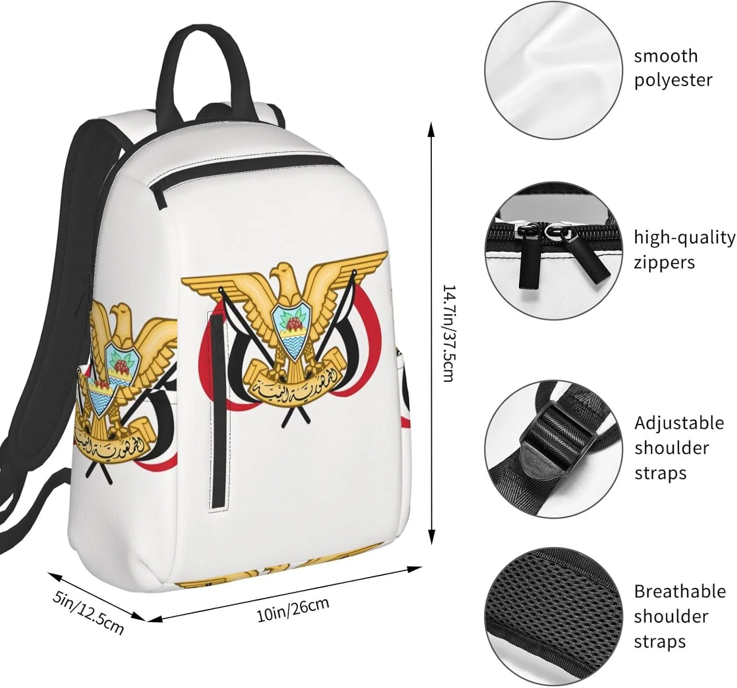 Yemen Yemeni Yemenian Flag Emblem Casual Laptop Backpack Travel Rucksack Sports Daypack Adjustable Strap Bags with Multi-Pockets for Working Running Camping