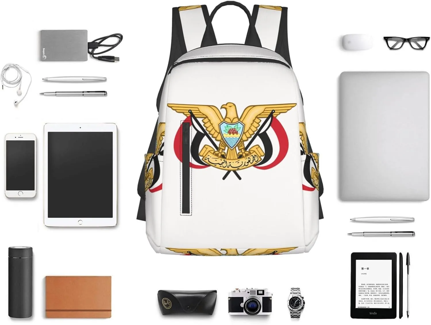 Yemen Yemeni Yemenian Flag Emblem Casual Laptop Backpack Travel Rucksack Sports Daypack Adjustable Strap Bags with Multi-Pockets for Working Running Camping