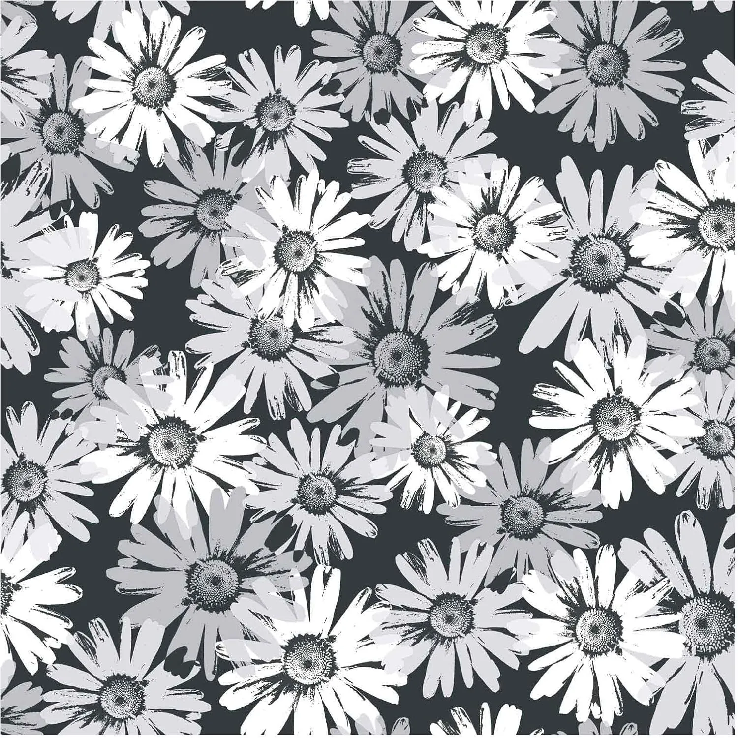 York Wallcoverings BT2738 Daisy Camo Wallpaper, Gun Metal Silver/Black Onyby/Bright White