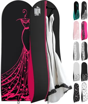 Your Bags Women’s Dress and Gown Garment Bag -72”x24” and 10” Tapered Gusset Prom Bags (Pink & Black Dress Print)
