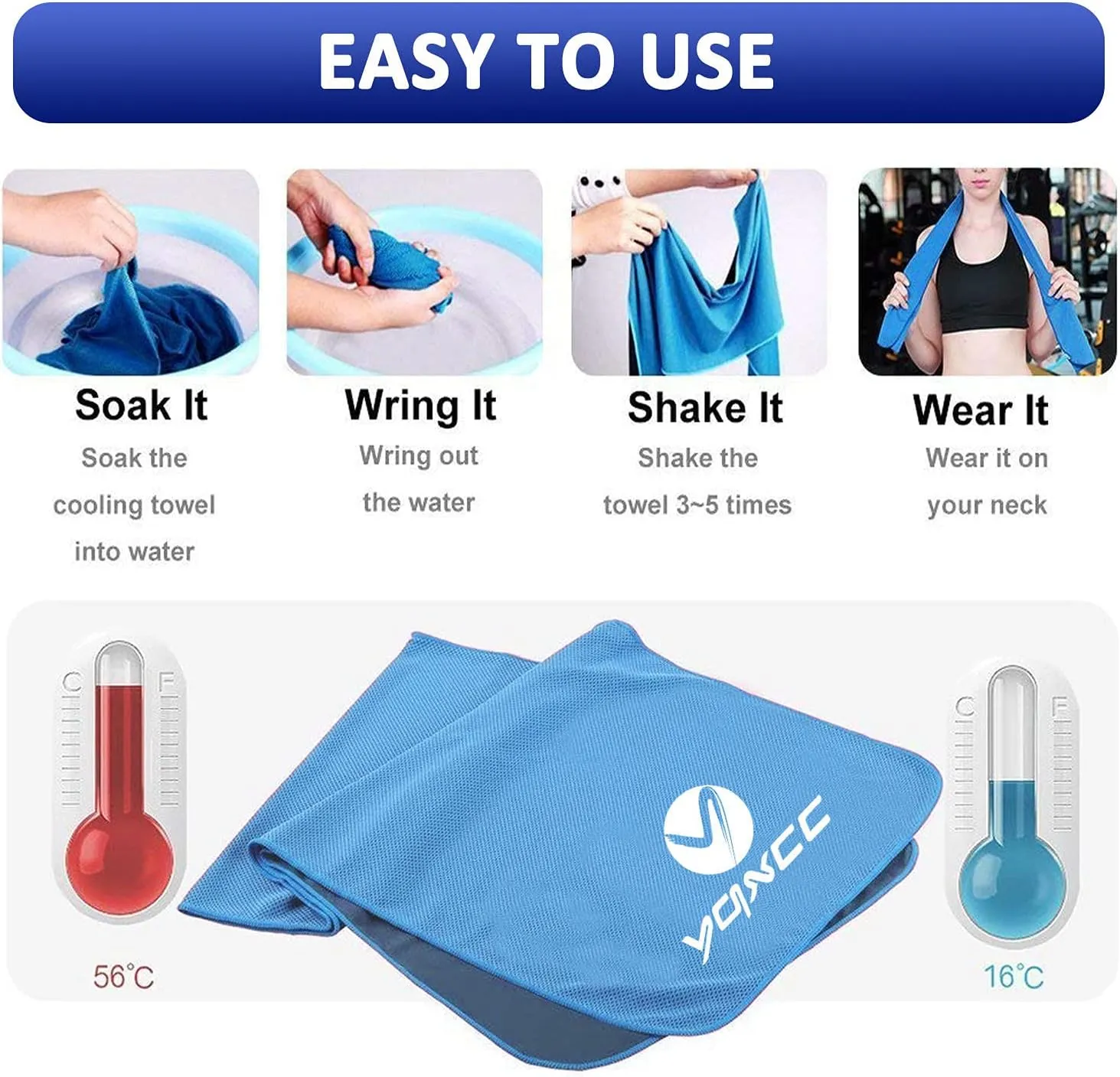YQXCC 6 Pack Cooling Towel (47"x12") Ice Towel for Neck, Microfiber Cool Towel, Soft Breathable Chilly Towel for Yoga, Sports, Golf, Gym, Camping, Running, Fitness, Workout & More Activities