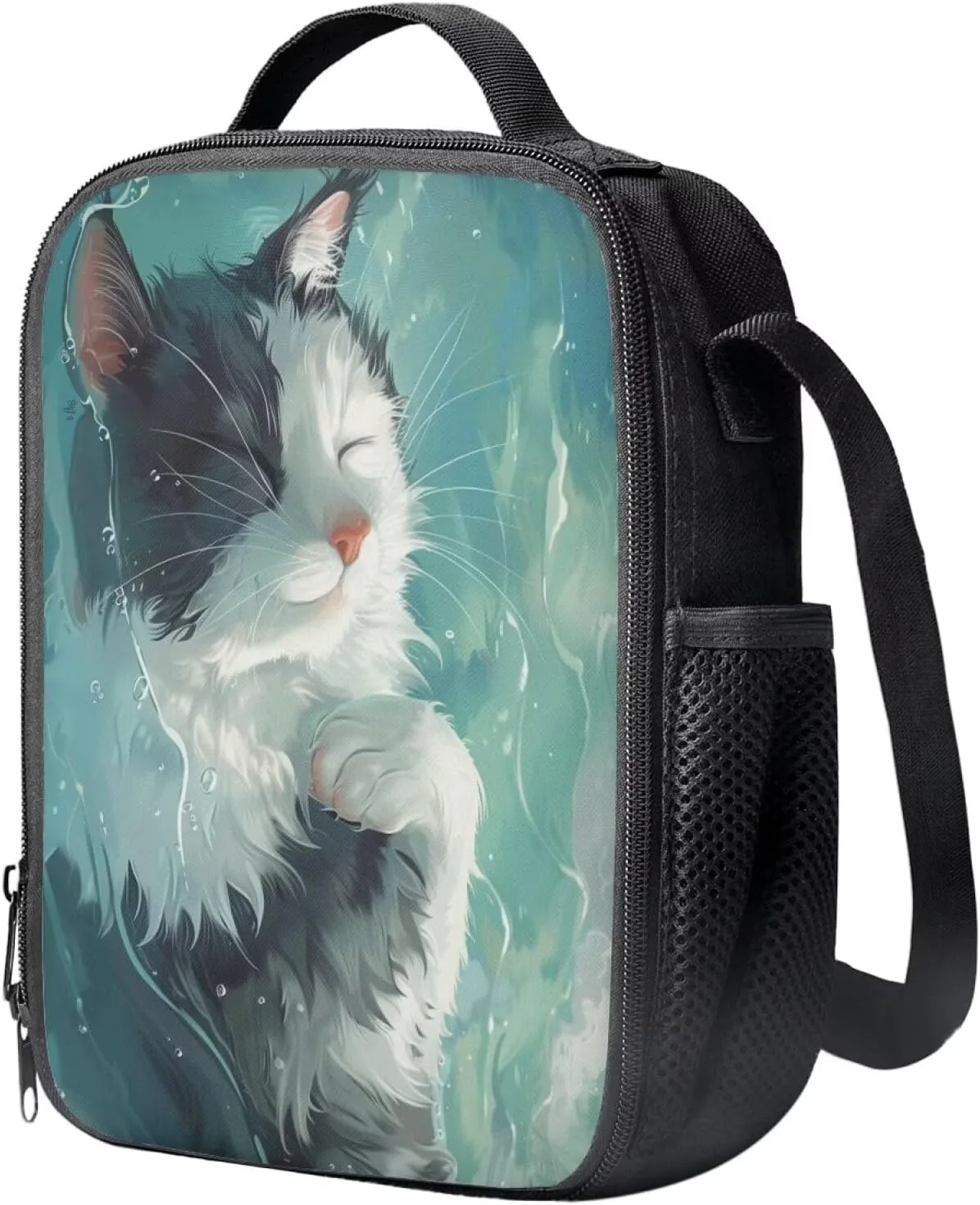 Ystardream Lake Cat Lunch Bag for Girls Soft Cooler Bag Lightweight Thermal Meal Tote Kit With Durable Zipper Pockets Tote Bags Back To School Crossbody Purse Cute