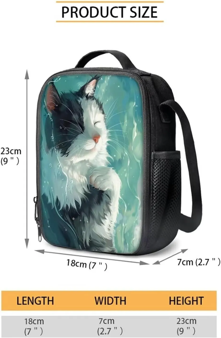Ystardream Lake Cat Lunch Bag for Girls Soft Cooler Bag Lightweight Thermal Meal Tote Kit With Durable Zipper Pockets Tote Bags Back To School Crossbody Purse Cute