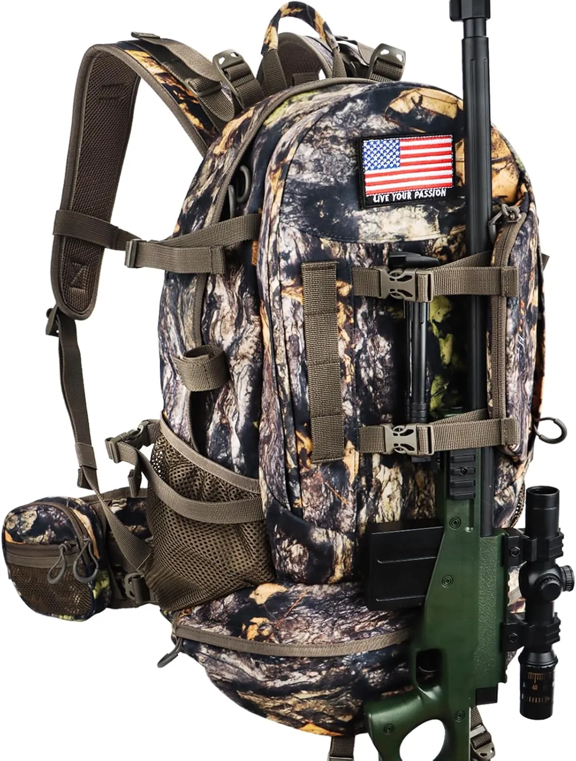 YVLEEN Hunting Backpack, Durable Camo Hunting Packs for Men, Large Capacity Hunting Day Pack for Rifle Bow Gun
