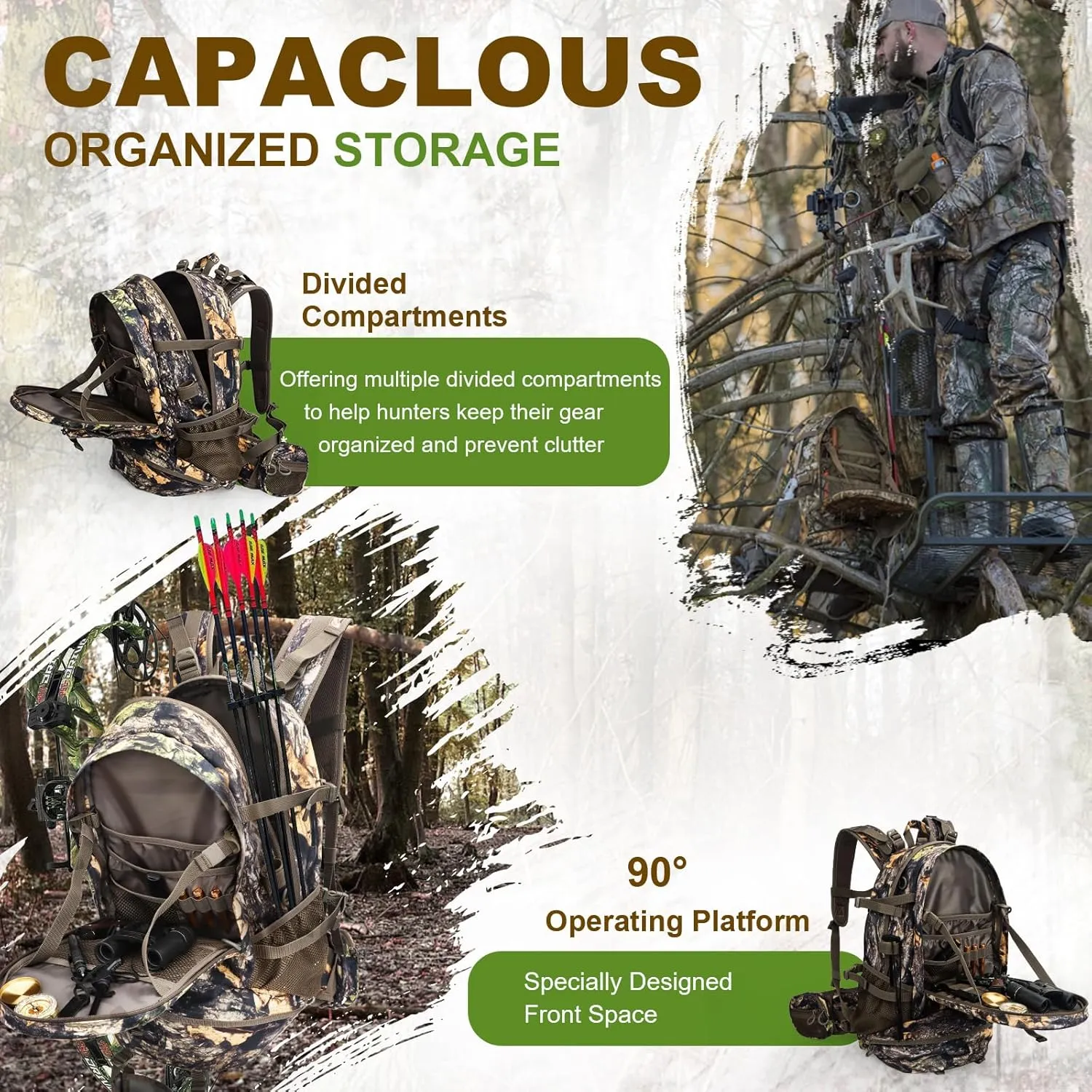 YVLEEN Hunting Backpack, Durable Camo Hunting Packs for Men, Large Capacity Hunting Day Pack for Rifle Bow Gun