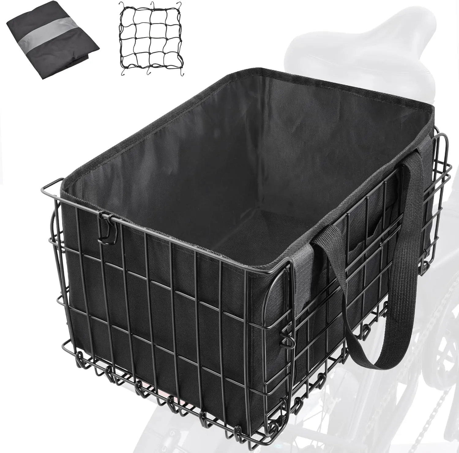 Zacro Bike Basket Front/Rear, Folding Bicycle Basket with Removable Liner Bag, Large Quick Release Design Metal Ebike Basket for Adult Women/Men Carrying Dogs, Pets, Fruit & Grocery
