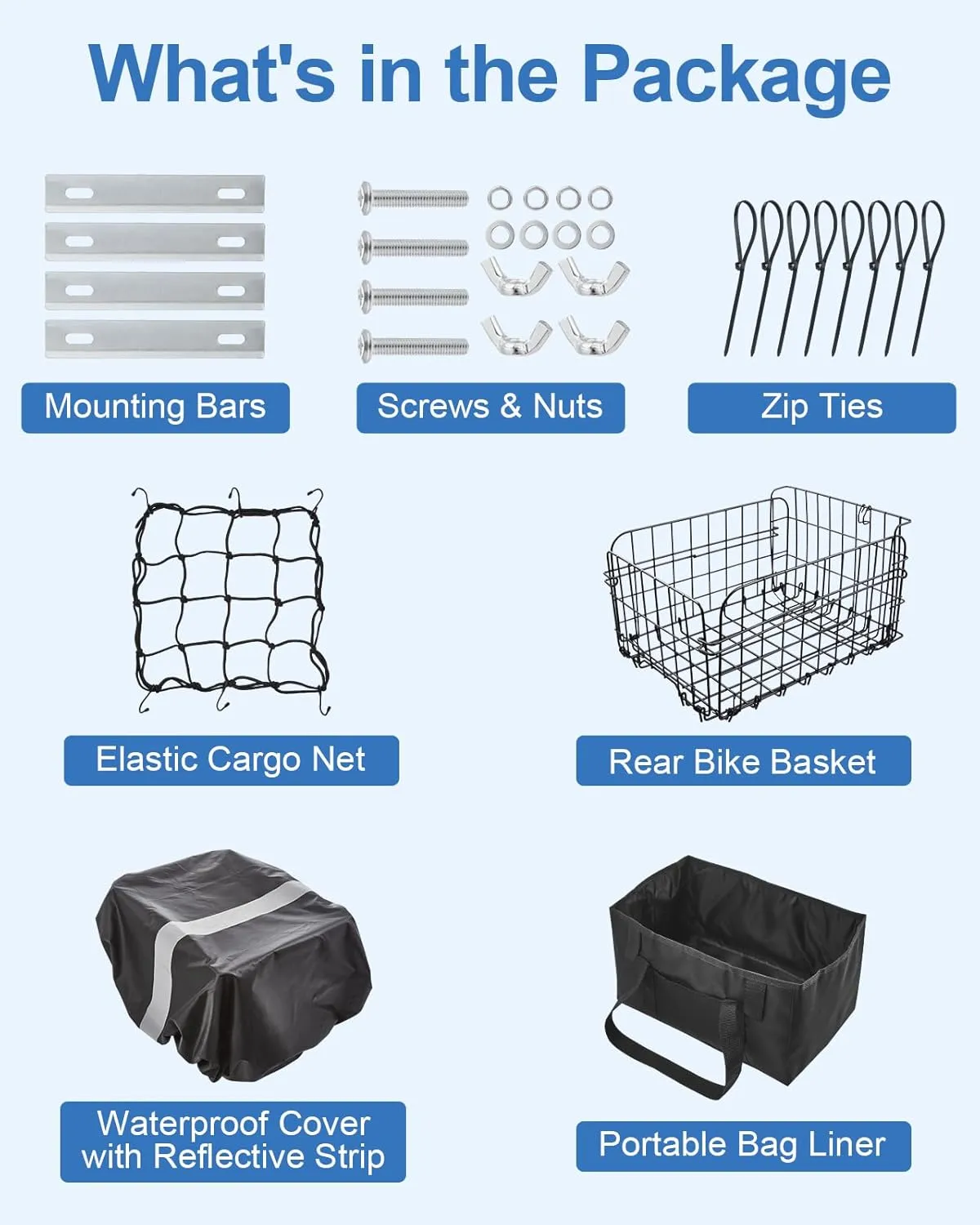 Zacro Bike Basket Front/Rear, Folding Bicycle Basket with Removable Liner Bag, Large Quick Release Design Metal Ebike Basket for Adult Women/Men Carrying Dogs, Pets, Fruit & Grocery