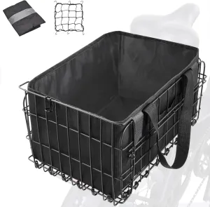 Zacro Bike Basket Front/Rear, Folding Bicycle Basket with Removable Liner Bag, Large Quick Release Design Metal Ebike Basket for Adult Women/Men Carrying Dogs, Pets, Fruit & Grocery