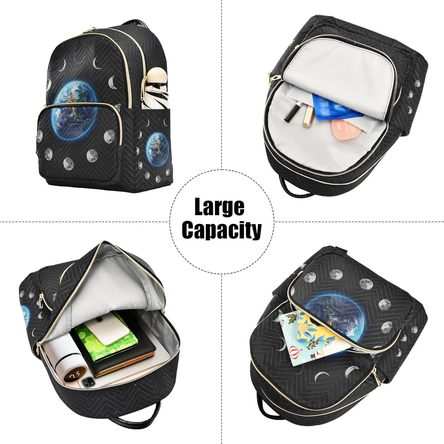 ZAZYXTJ Moon Phase Backpack Purse for Women Quilted Mini Fashion Backpacks Lightweight Travel Casual Backpack
