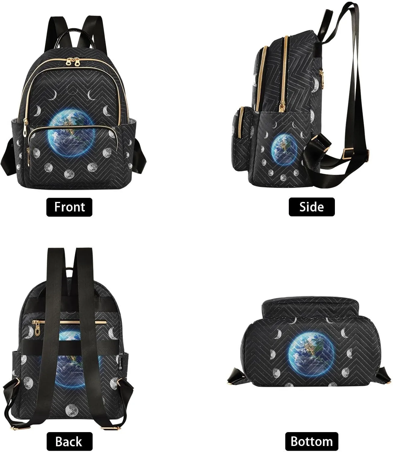ZAZYXTJ Moon Phase Backpack Purse for Women Quilted Mini Fashion Backpacks Lightweight Travel Casual Backpack