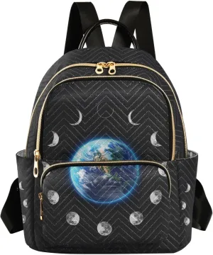 ZAZYXTJ Moon Phase Backpack Purse for Women Quilted Mini Fashion Backpacks Lightweight Travel Casual Backpack