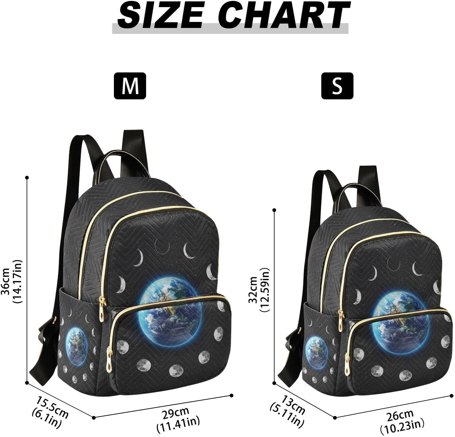 ZAZYXTJ Moon Phase Backpack Purse for Women Quilted Mini Fashion Backpacks Lightweight Travel Casual Backpack