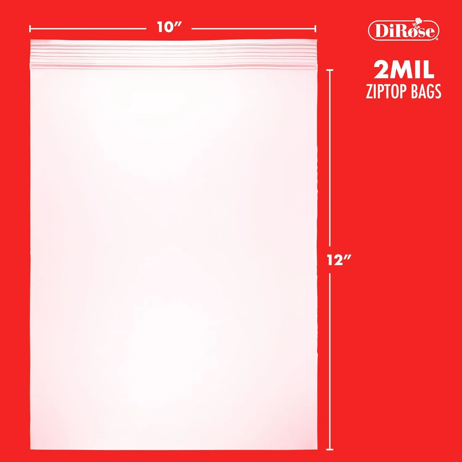 Zip Bags Clear Plastic With Zipper Seal - By DiRose | Resealable, Strong, Thick, Sturdy | For Organizing, Travel, Shipping, Packaging, and Storage | 10X12 | 1000 Pack