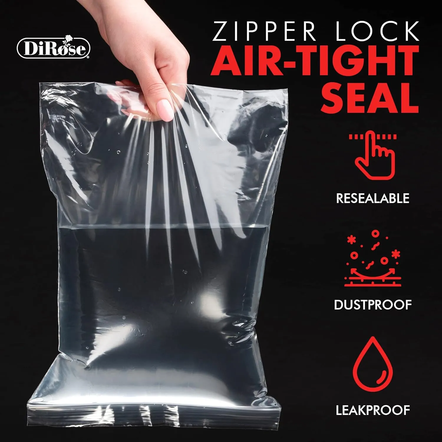 Zip Bags Clear Plastic With Zipper Seal - By DiRose | Resealable, Strong, Thick, Sturdy | For Organizing, Travel, Shipping, Packaging, and Storage | 10X12 | 1000 Pack