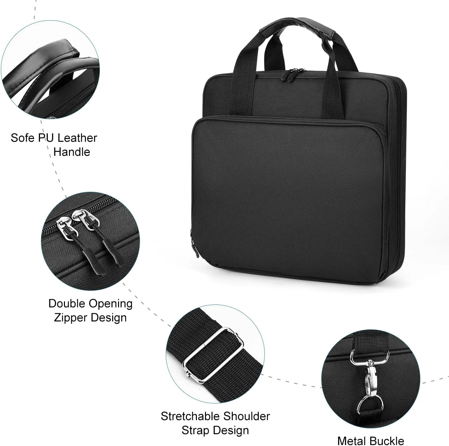 Zipper Binder with Shoulder Strap,3 Ring 2 inch Binder with Zipper, Office Binder Organizer,500 Sheet Capacity (Black)