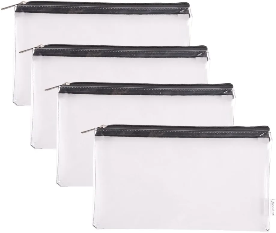 Zipper Clear Vinyl Security Bank Deposit Utility Tool Bag Check Wallet Money Organizer pouch 4-pack