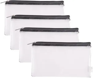 Zipper Clear Vinyl Security Bank Deposit Utility Tool Bag Check Wallet Money Organizer pouch 4-pack