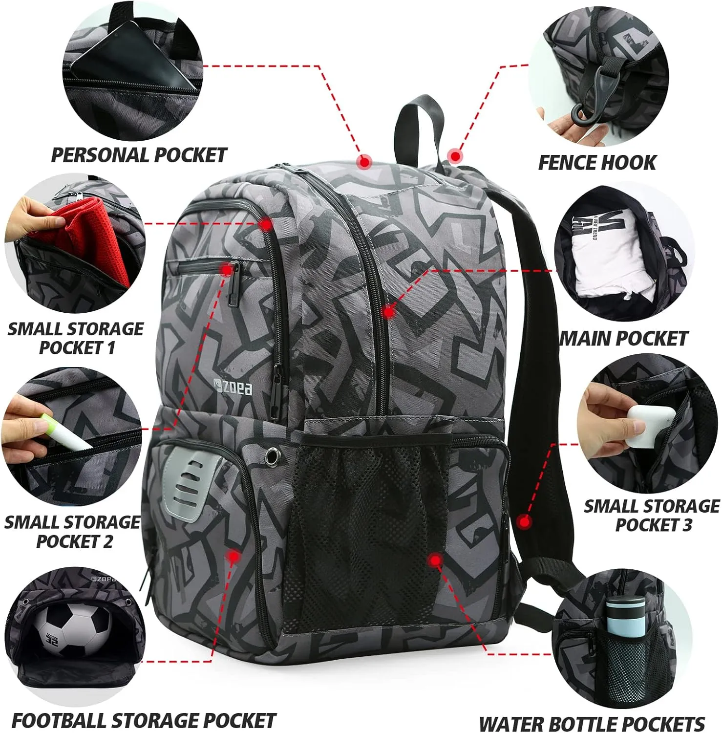 ZOEA Youth Soccer Bags - Boys Girls Backpack for Soccer, Basketball & Football & Volleyball with Ball Compartment