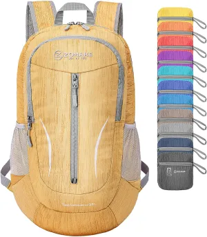 ZOMAKE 25L Ultra Lightweight Packable Backpack, Foldable Hiking Backpacks Water Resistant Small Folding Daypack for Travel(Muddy Yellow)
