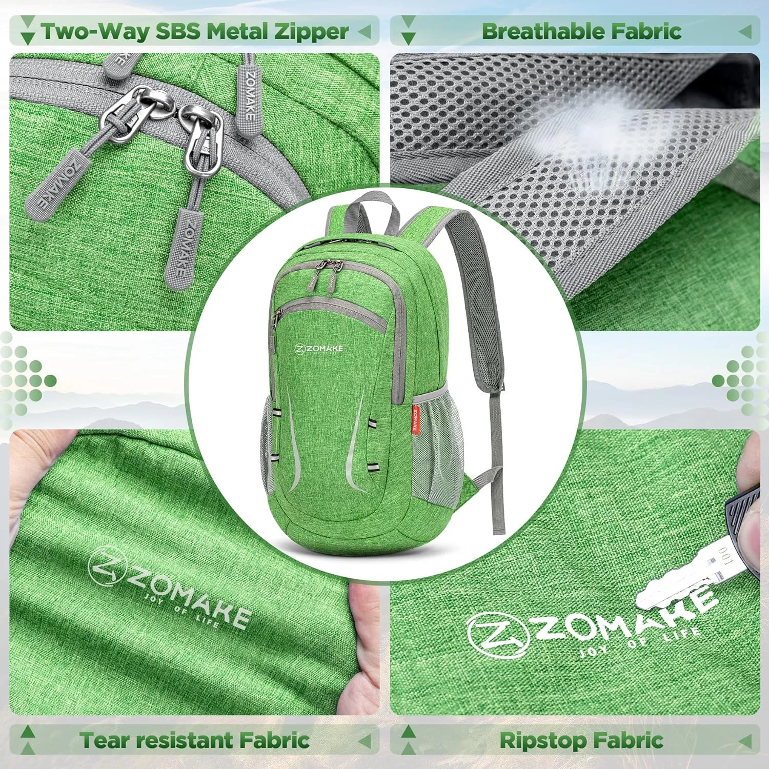 ZOMAKE Lightweight Packable Backpack 20L, Foldable Backpacks Small Daypack Hiking Daypacks Water Resistant Day Bag for Travel(Dark Green)