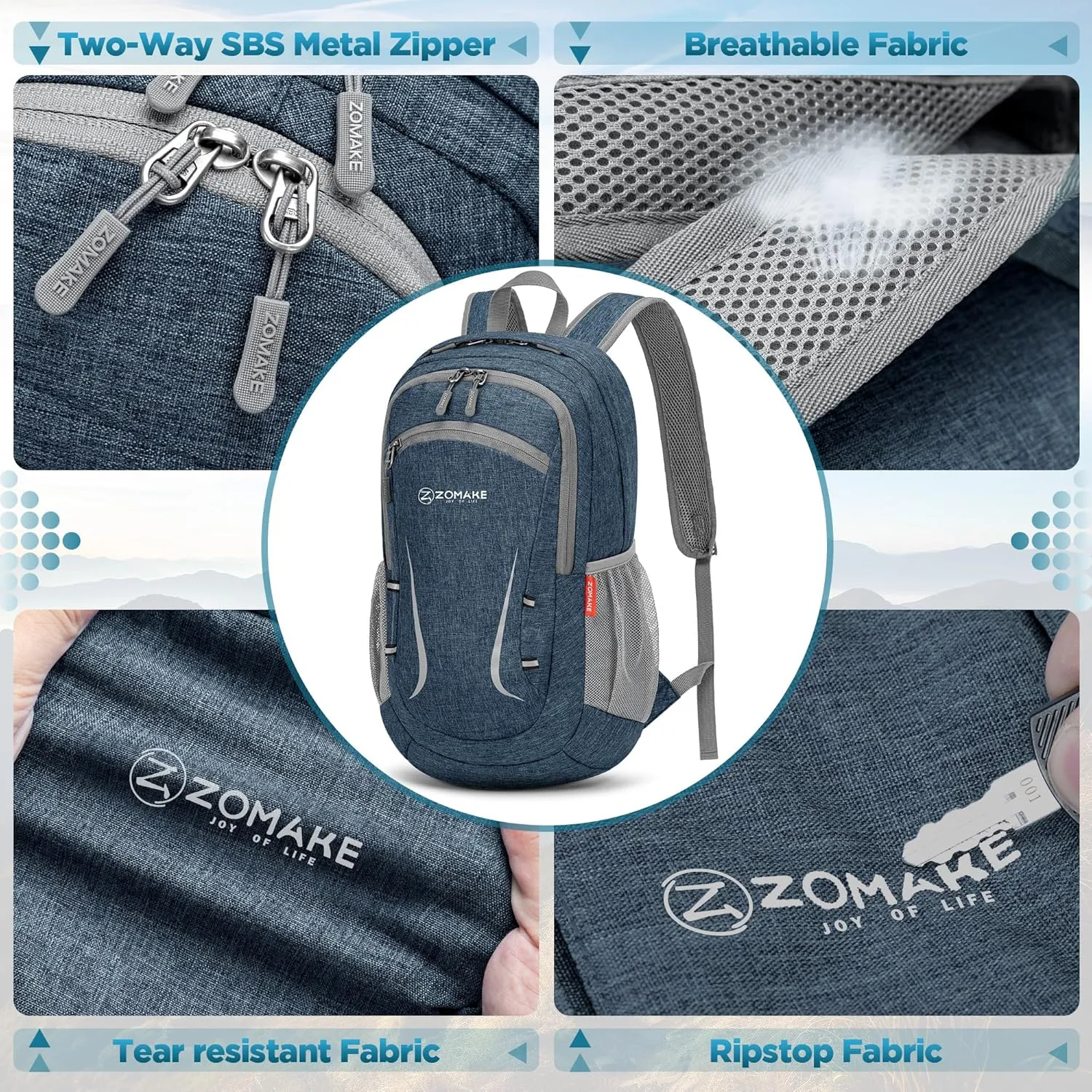ZOMAKE Lightweight Packable Backpack 20L, Foldable Backpacks Small Daypack Hiking Daypacks Water Resistant Day Bag for Travel(Navy Blue)