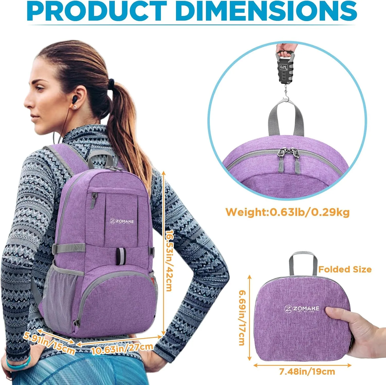 ZOMAKE Lightweight Packable Backpack 25L - Small Foldable Hiking Daypack for Travel - Tear Resistant Day pack for Women Men