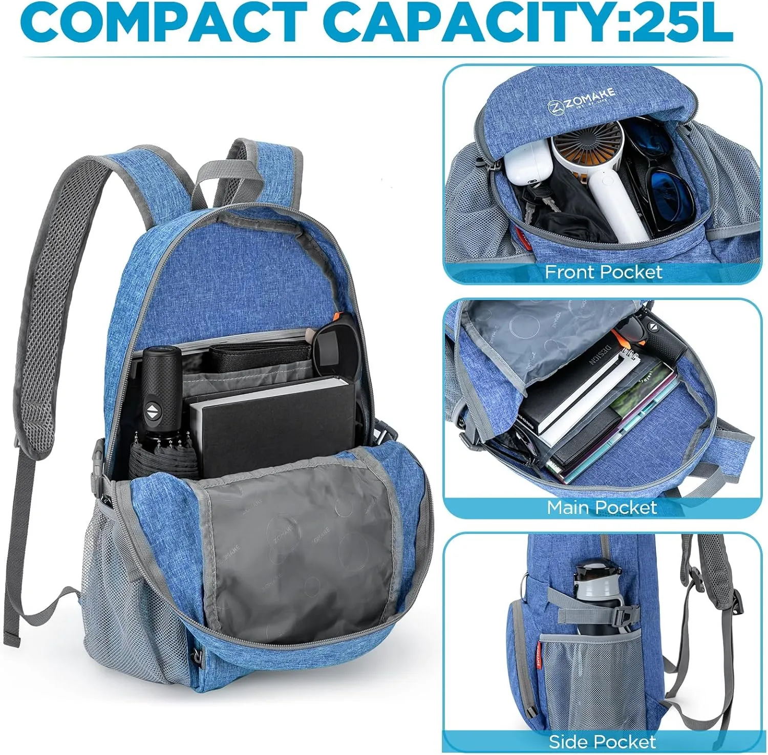 ZOMAKE Lightweight Packable Backpack 25L - Small Foldable Hiking Daypack for Travel - Tear Resistant Day pack for Women Men