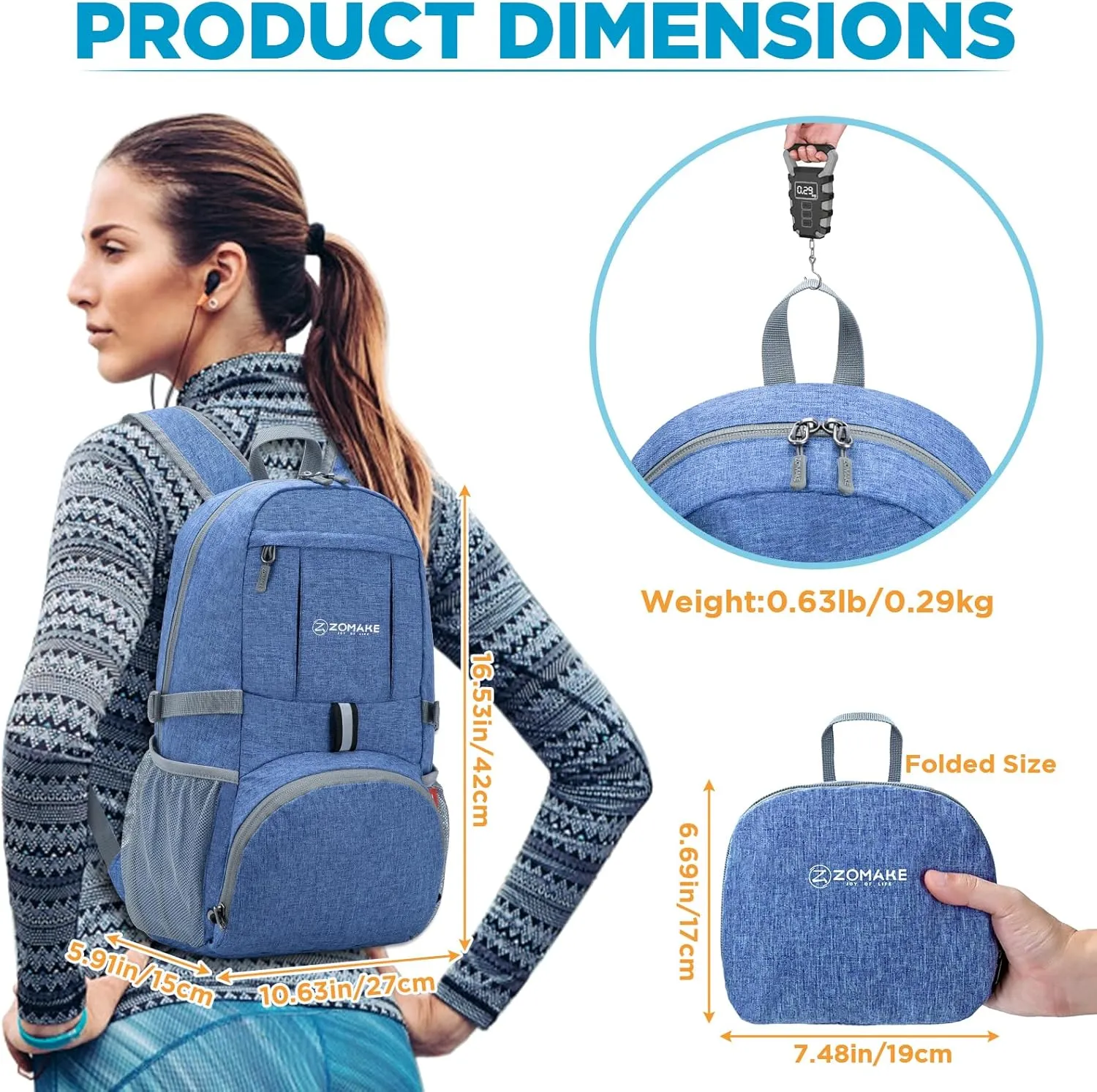 ZOMAKE Lightweight Packable Backpack 25L - Small Foldable Hiking Daypack for Travel - Tear Resistant Day pack for Women Men