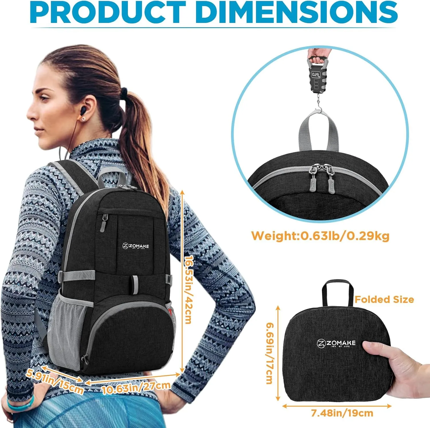 ZOMAKE Lightweight Packable Backpack 25L - Small Foldable Hiking Daypack for Travel - Tear Resistant Day pack for Women Men