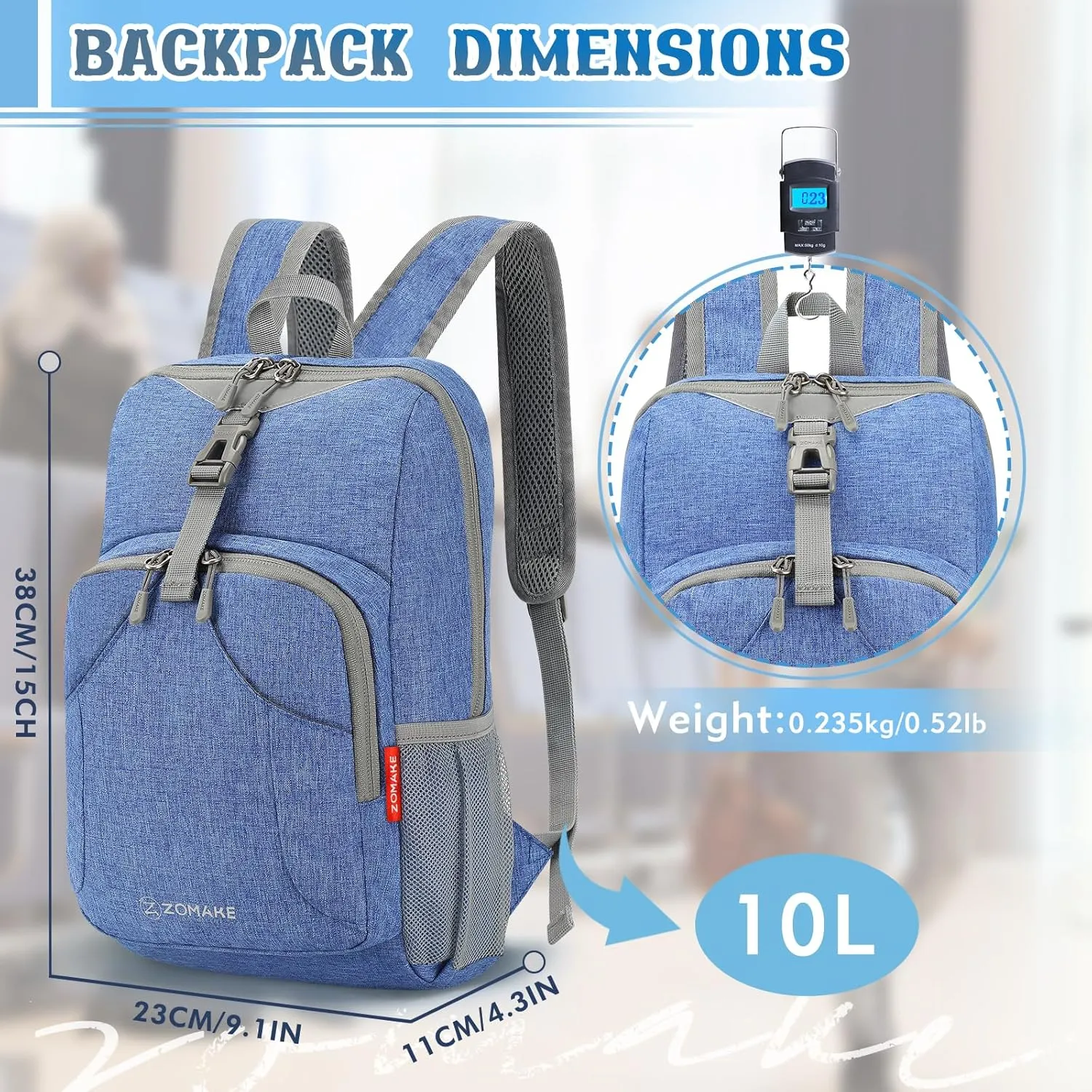ZOMAKE Ultra Lightweight Backpack 10L, Small Hiking Daypack Water Resistant Travel Daybag Ultra Light Backpacks for Hiking (Dark Blue)