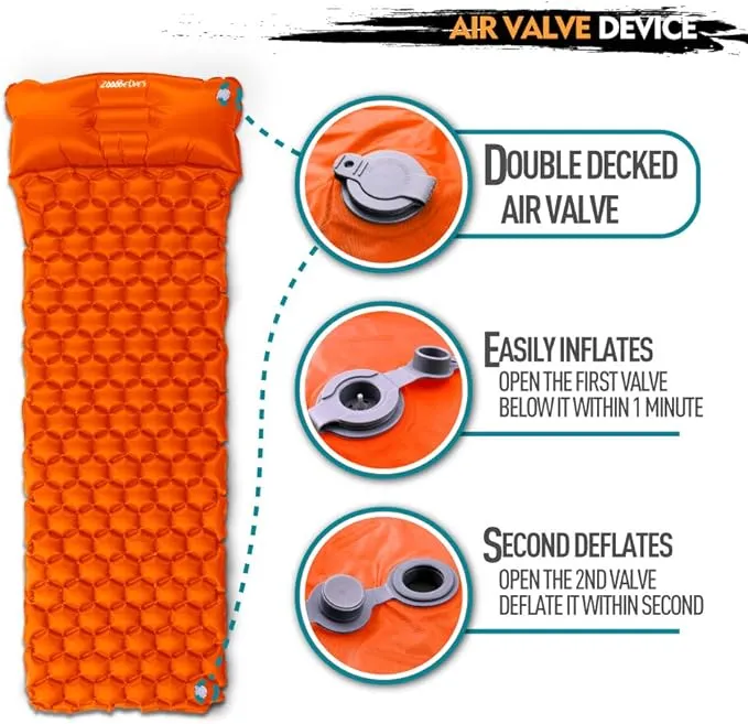 ZOOOBELIVES Ultralight Sleeping Pad with Built-in Pillow, Inflatable Camping Mattress for Backpacking, Traveling and Hiking, Compact and Portable Camp Mat