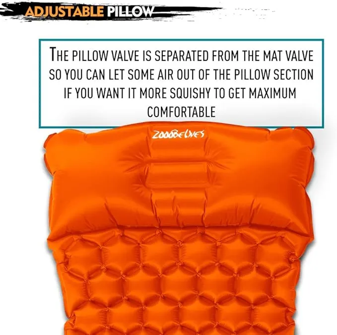 ZOOOBELIVES Ultralight Sleeping Pad with Built-in Pillow, Inflatable Camping Mattress for Backpacking, Traveling and Hiking, Compact and Portable Camp Mat